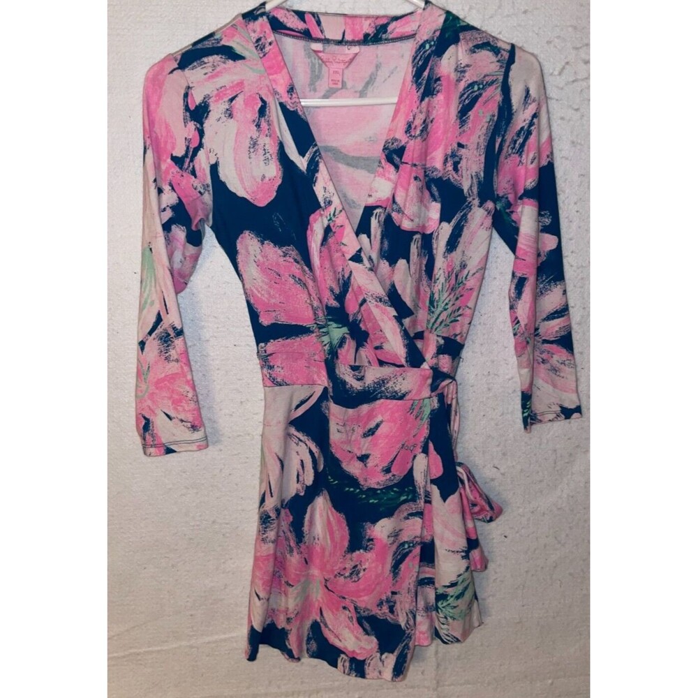 Lilly Pulitzer Karlie Floral Wrap Romper Skort Size XXS Pink & Green Floral
